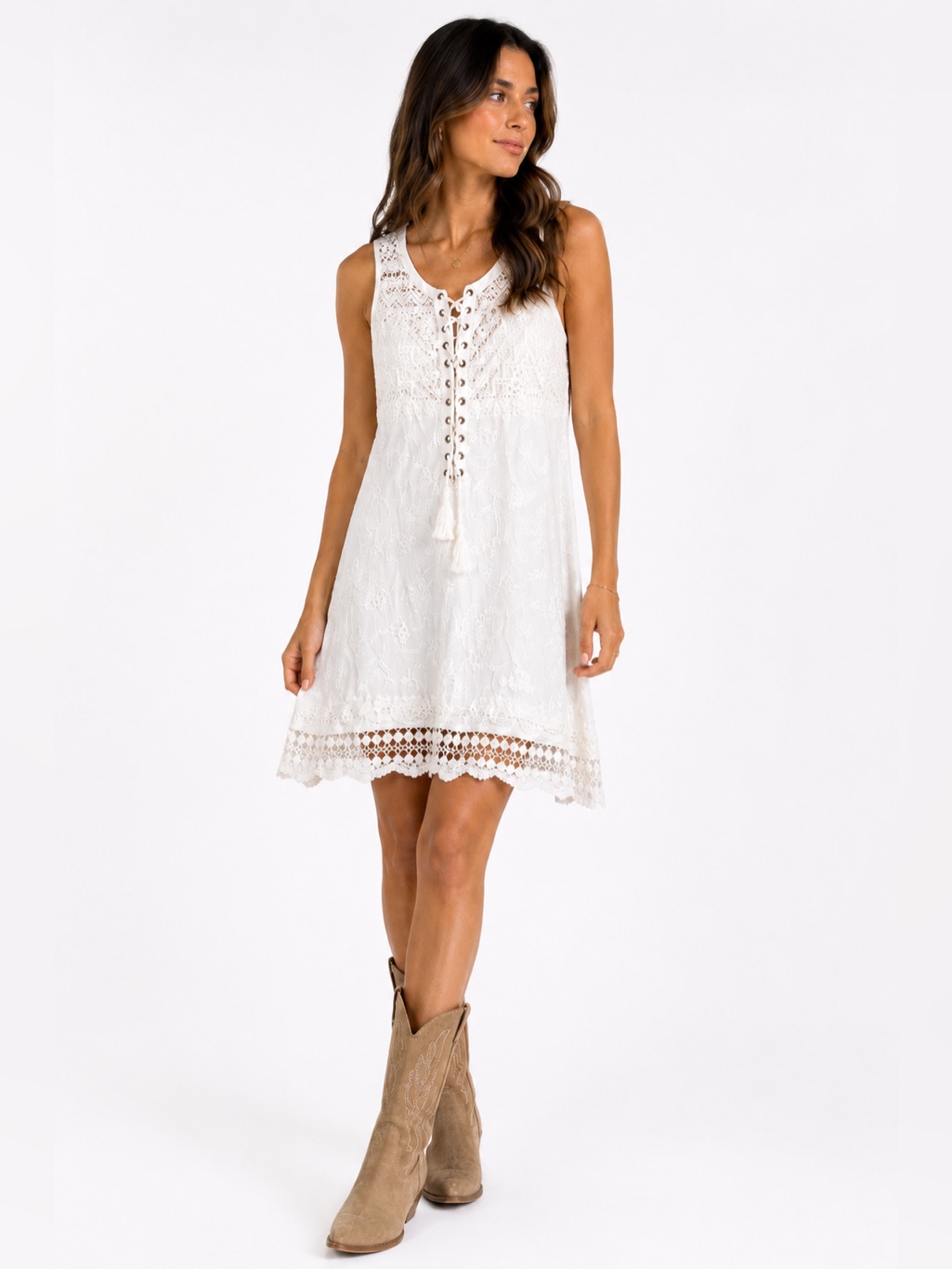 Miss Me Daydreaming White Lace Crochet Dress Small Boho Western Y2k